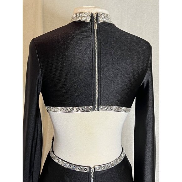 Fashion Nova Black Long Sleeve Backless Dress With Rhinestone Trim Evening  flaw - Picture 14 of 16